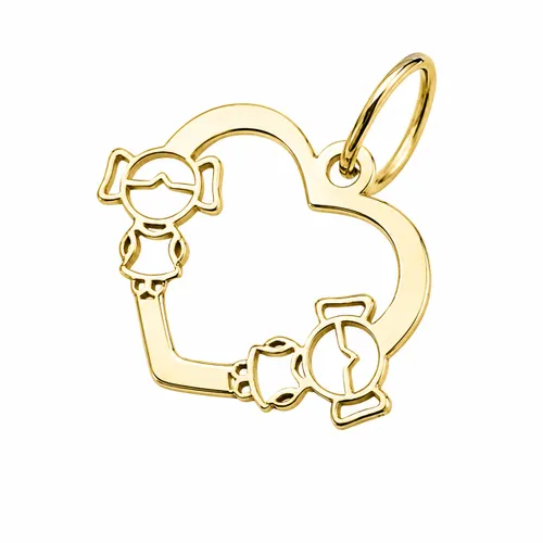 Pingente Coração 1,5 cm com 2 Meninas Contorno em Ouro 18K