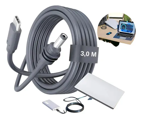 Cabo para Starlink Mini Usb-c Tipo C com 3 Metros para Power Bank Carregador Portátil Veicular Carro Acendedor Cinzeiro a Prova D'água Cabo de Alimentação 100w Cor Cinza Escuro Ice Coorel