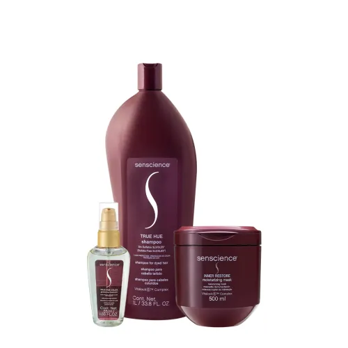 Kit Senscience True Hue Inner Restore Shampoo 1L Máscara 500ml Sérum 55ml