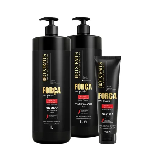 Kit Bio Extratus Força com Pimenta Shampoo Condicionador Litro e Máscara P (3 Produtos)