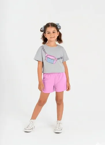Conjunto Infantil para Menina com Blusa e Shorts (Cinza) Guloseima