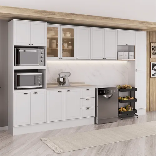 Armário de Cozinha Completa com Balcão Milla Park Carraro Branco