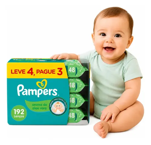 Lenços Umedecidos Pampers Aroma de Aloe Vera, 192 Unidades