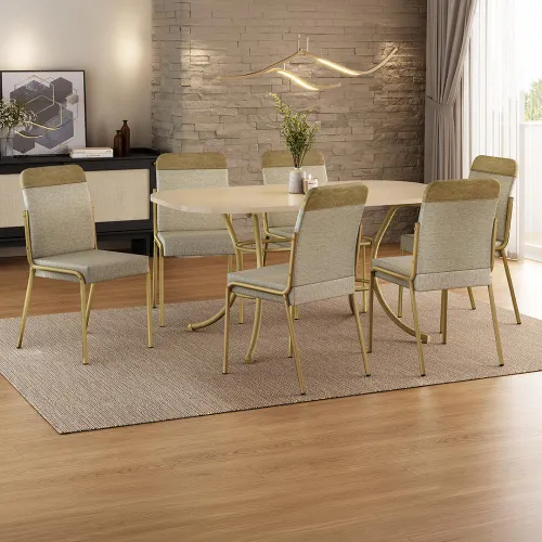 Conjunto Sala de Jantar 6 Cadeiras Quebec Carraro Off Dourado