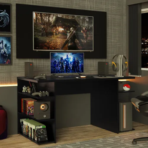 Mesa para Computador Gamer Madesa 9409 e Painel para TV até 50 Polegadas Preto