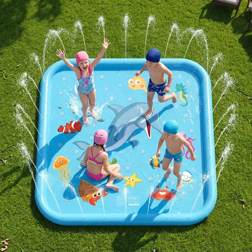 Splash Sprinkler Pad 170x170cm Piscina Inflável Chafariz Infantil Quadrada Azul