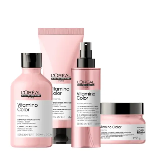 Kit L'Oréal Professionnel Vitamino Color Shampoo Condicionador Máscara e Leave-in 4 Produtos
