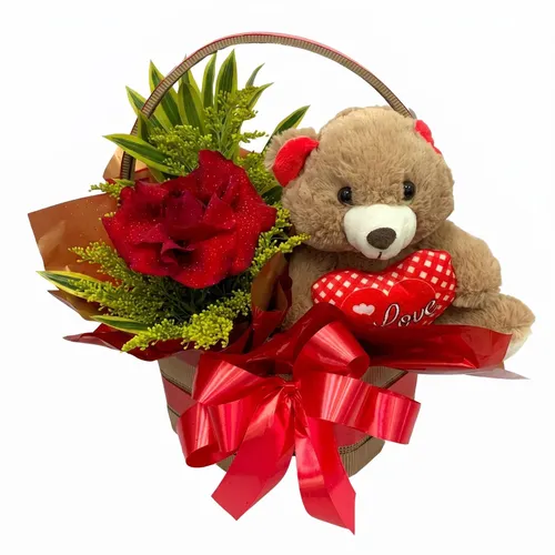 Cesta Carinho Rosa e Urso