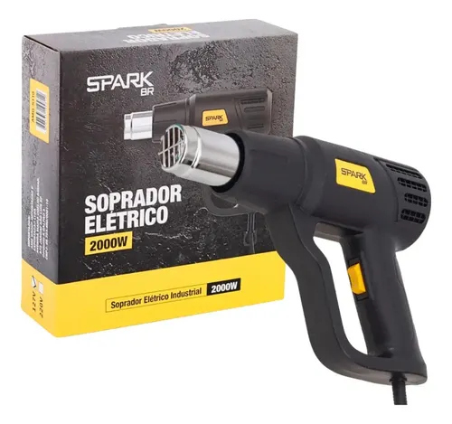 Soprador Térmico Profissional Spark Br 2000w para Envelopamento 2 Estágios 600° Graus Ar Quente Preto