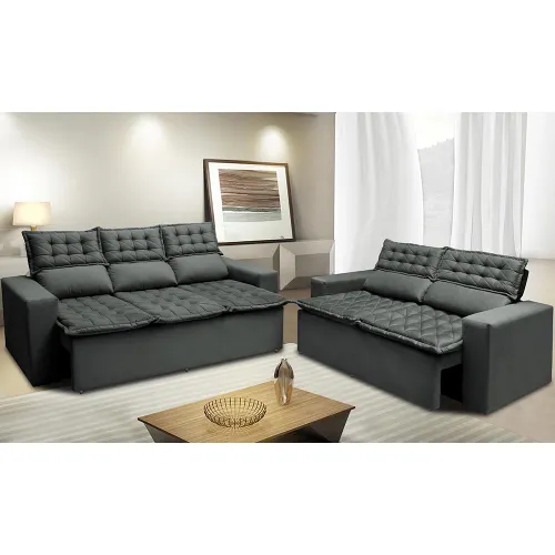 Conjunto de Sofá 3 e 2 Lugares Retrátil e Reclinável Cama inBox Slim