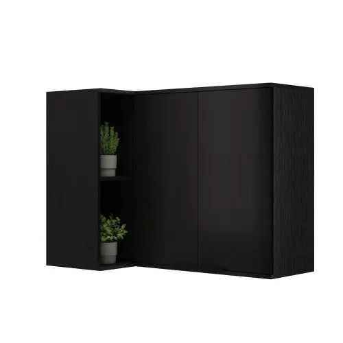 Armário Aéreo de Cozinha Miami 2 Portas com Nicho de Canto Carraro Preto Touch