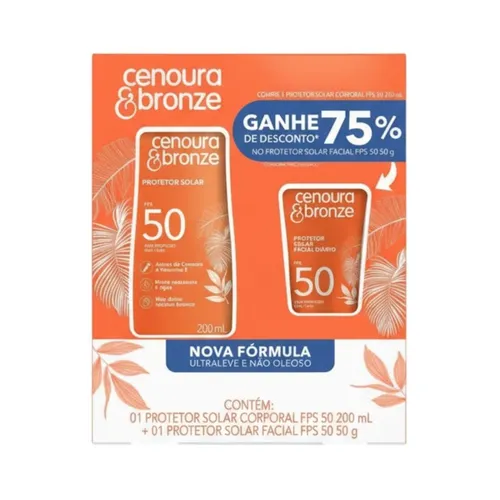 Kit Protetor Solar Cenoura e Bronze FPS 50 200ml + Protetor Facial FPS