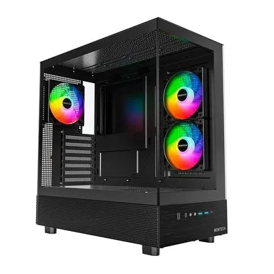 Gabinete Gamer Montech XR, Mid-Tower, M-ATX, Vidro Temperado, Com 3X Fans, Preto - XRBK
