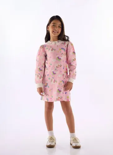 Vestido Infantil Quimby Manga Longa Estampado Multicolor