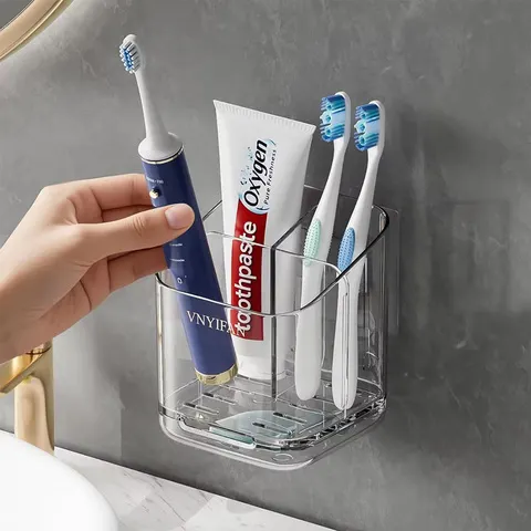 Suporte para Escovas de Dente de Grande Capacidade, Caixa de Armazenamento Montada na Parede do Banheiro, Organizador de Plástico para Escovas de Dente, Pasta de Dente e Lâminas de Barbear