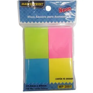 Bloco Adesivo 4 cores Neon para Anotações 400 Folhas Masterprint