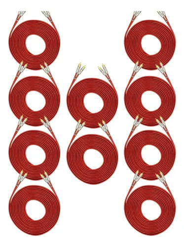 Kit 10 Cabos RCA Blindados Tech One de 5m com Conectores a Ouro