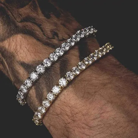 Pulseira de tênis hiphop homme gelada 3/4/5mm zircônia cúbica corrente de cristal masculina na mão hip-hop streetwear joias masculinas h086