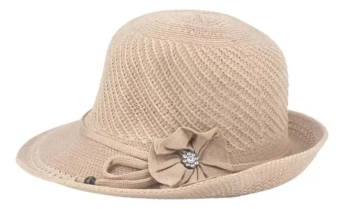 Chapéu Feminino Moda Praia Verão Aba Estilo Pequeno Elegante Cor Marrom-claro Tamanho Un
