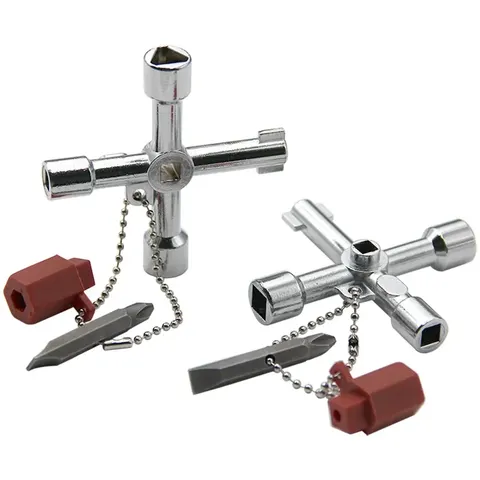 Conjunto de Ferramentas 4 em 1: Chave Prata, Chave de Fenda Triangular e Quadrangular Interna para Válvulas de Armários de Controle Elétrico de Elevadores
