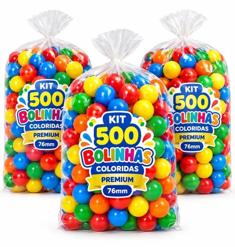 500 bolinhas para piscina de bolinhas alta resistência 76mm 5 cores vibrantes candy não amassa
