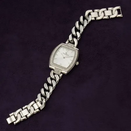 Relógio Feminino Prata Champion Retangular Pulseira Corrente Elos Original Prateado CF24840Q