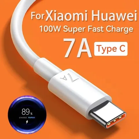 Cabo USB tipo C de carregamento super rápido de 100 W, modelo 7A, para Huawei Mate 60, Nova 12, Honor 200, Xiaomi 14, Redmi 15, POCO X6 – cabos de carregamento rápido.