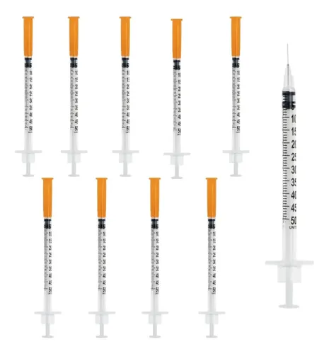 Kit com 10 - Seringa Insulina Agulha Fixa 0,5ml 6x0,25 50ui 0.5 Ml