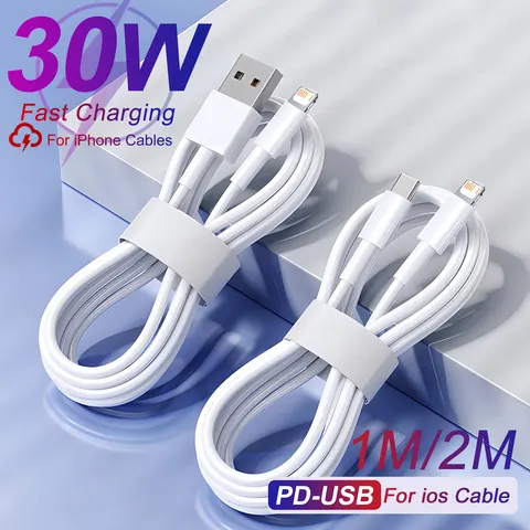 Cabo usb a pd 30w para apple iphone 14 13 11 12 pro max xs xr x 7 8 plus carregamento rápido 2m cabos de dados usb c acessórios de carregador