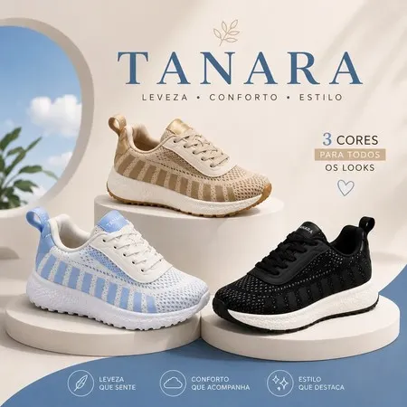 Tênis Tanara Casual Feminino Flat Solado Alto Conforto