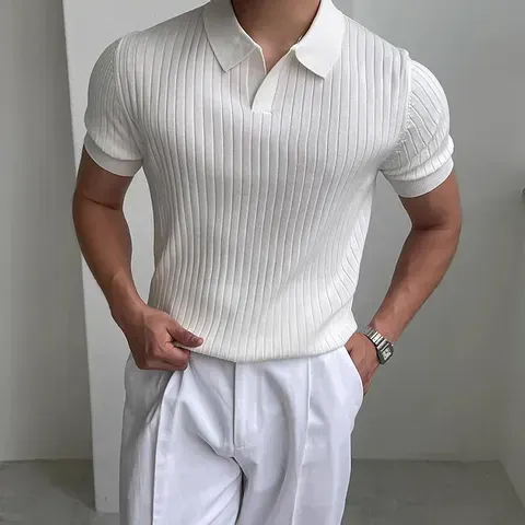 Verão esportes e lazer fino ajuste camiseta moda masculina camisa polo de golfe pescoço aberto respirável secagem rápida manga curta topo