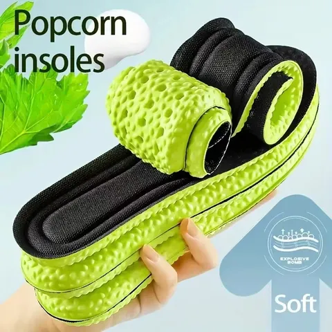 Palmilhas para tênis de corrida Popcorn Soft, com propriedades desodorizantes à base de artemísia, absorção de impacto e suporte para o arco do pé, alívio para a fascite plantar.