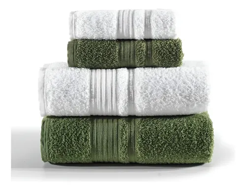 Jogo de Toalhas Tóquio Banho 4 Peças Branco e Verde Deep Olive Lisa Altenburg