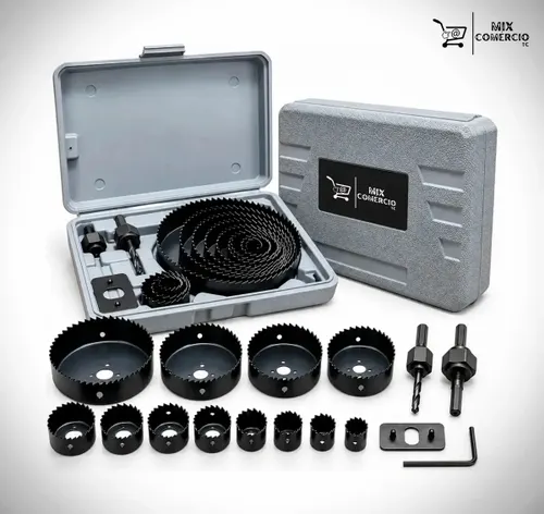 Jogo Serra Copo 16 Peças 19mm A 127mm para Madeira Gesso Pvc Mdf Compensado Kit Completo para Furadeira Conjunto de Serras para Perfuração e Corte Circular em Obras Reformas Marcenaria e Instalações