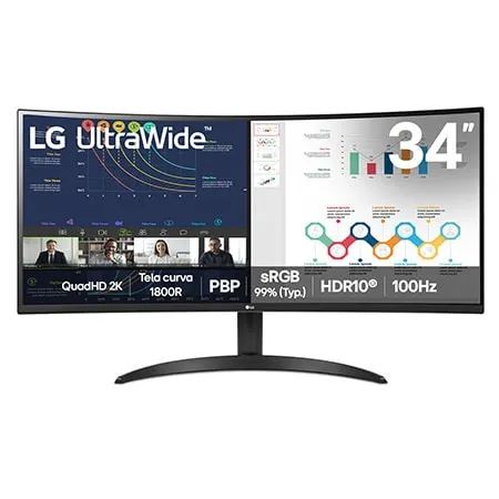 Monitor LG UltraWide™ Curvo 34WR50QK-B QuadHD 2K de 34", PBP, sRGB 99%, HDR10, 100Hz - 34WR50QK-B