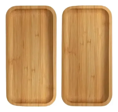 Kit 2 Bandejas Decorativa Café Lavabo de Bambu Madeira 28cm