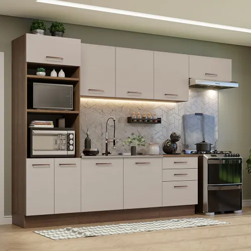 Armário de Cozinha Completa 330cm Rustic/Crema Agata Madesa 01