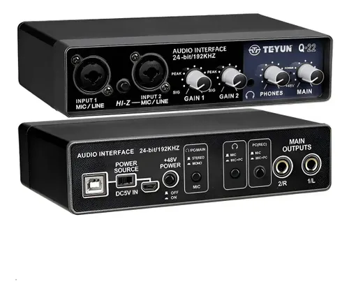 Interface de Áudio Teyun Q-22 com 2 Entradas para Gravação em Estúdio e Live