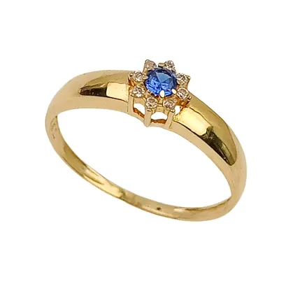 Anel Formatura Zircônia Azul em Ouro 18K