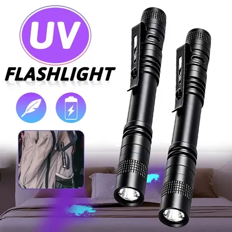 Lanterna UV 395nm, Luz Ultravioleta, Detector de Urina de Cães e Gatos, Localizador de Escorpiões, Lâmpada UV Portátil com Clipe para Caneta, Usa Pilhas AAA