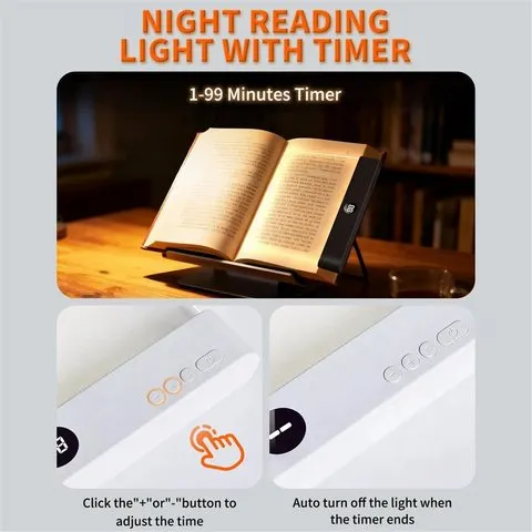【~ Novo FDDT】2PCS Luminária de Leitura Inteligente LED Recarregável Transparente com Timer e Intensidade Ajustável, Lâmpada de Painel para Página Inteira