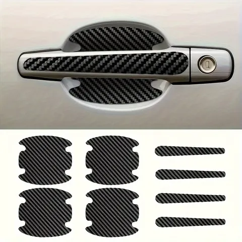 8 peças capa protetora de maçaneta de porta de carro de fibra de carbono, adesivo de proteção de porta resistente a arranhões, capa de proteção de pintura
