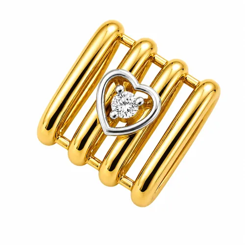 Pingente Separador Coração Vazado com 1 Diamante 6 mm em Ouro 18K
