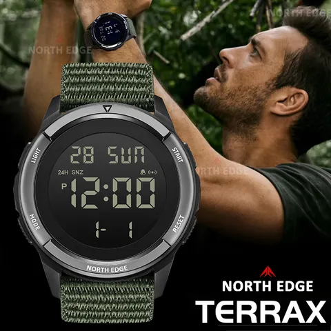 Relógios Digitais Masculinos NORTH EDGE 2026 TERRAX para Esportes ao Ar Livre, Natação, à Prova d'Água 50M, Cronômetro, Contagem Regressiva, Relógio Eletrônico para Homens