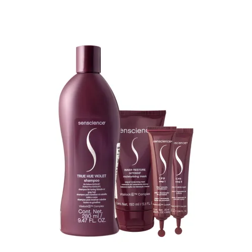 Kit Senscience True Hue Violet Shampoo 280ml Máscara Intensif 150ml e C.P.R. 50ml