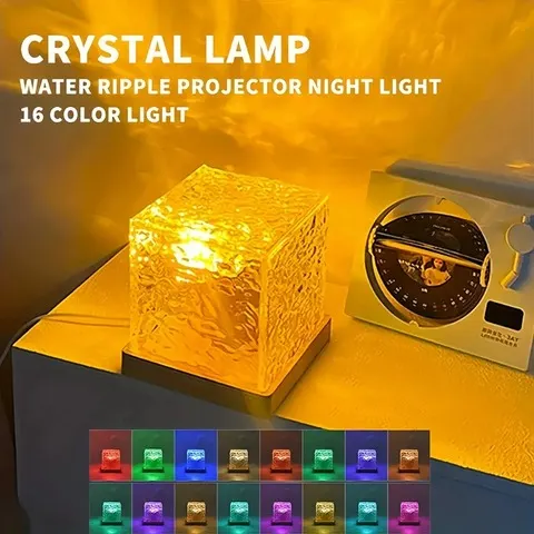 Luminária de Mesa Rotativa com Efeito de Ondas de Água RGB de 16 Cores, Luz Noturna para Decoração de Quarto e Sala de Estar