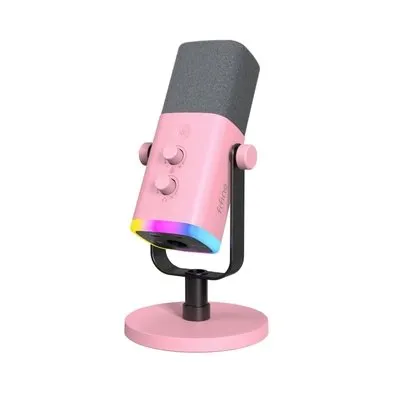 Microfone Dinâmico Fifine AM8, de Mesa, Podcast, com Suporte, LED, USB e XLR, Rosa - AM8P