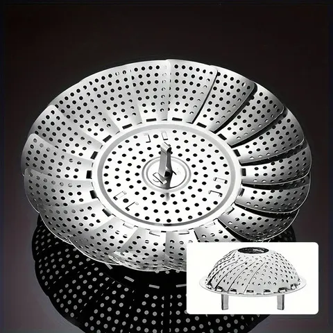 Cesta de vapor de aço inoxidável - Expansível 6-10,5" dobrável para panelas |   Rack saudável para vaporizador de vegetais, durável e fácil de limpar