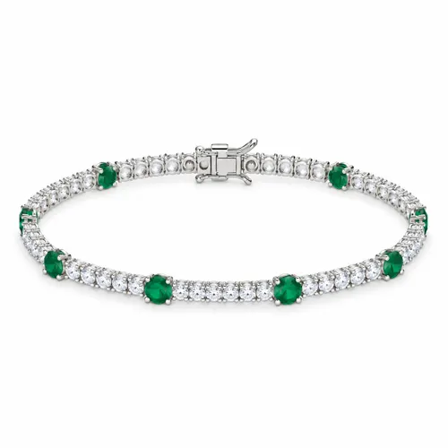 Pulseira Riviera 17 cm com Zircônias Esmeralda 3 mm em Prata
