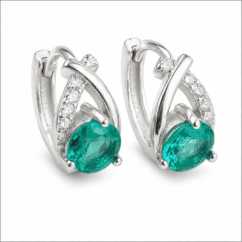 Brinco 1,2 cm Prata Argola Esmeralda Redonda com Zircônia